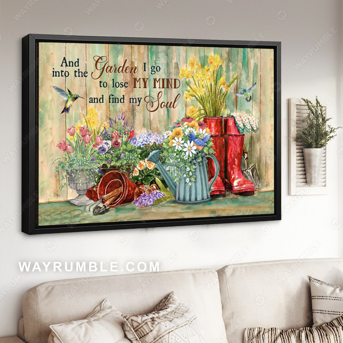Red boots, Stunning flower garden, Hummingbird, And into the garden - Jesus Landscape Canvas Prints, Home Decor Wall Art