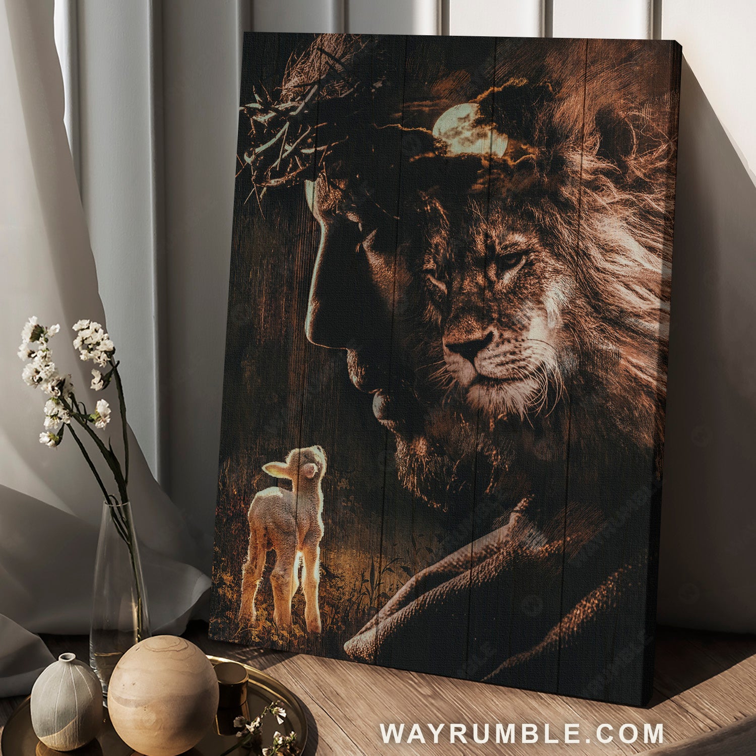 The passion of Jesus, Lion of Judah, Little lamb, Amazing full moon - Jesus Portrait Canvas Prints, Home Decor Wall Art