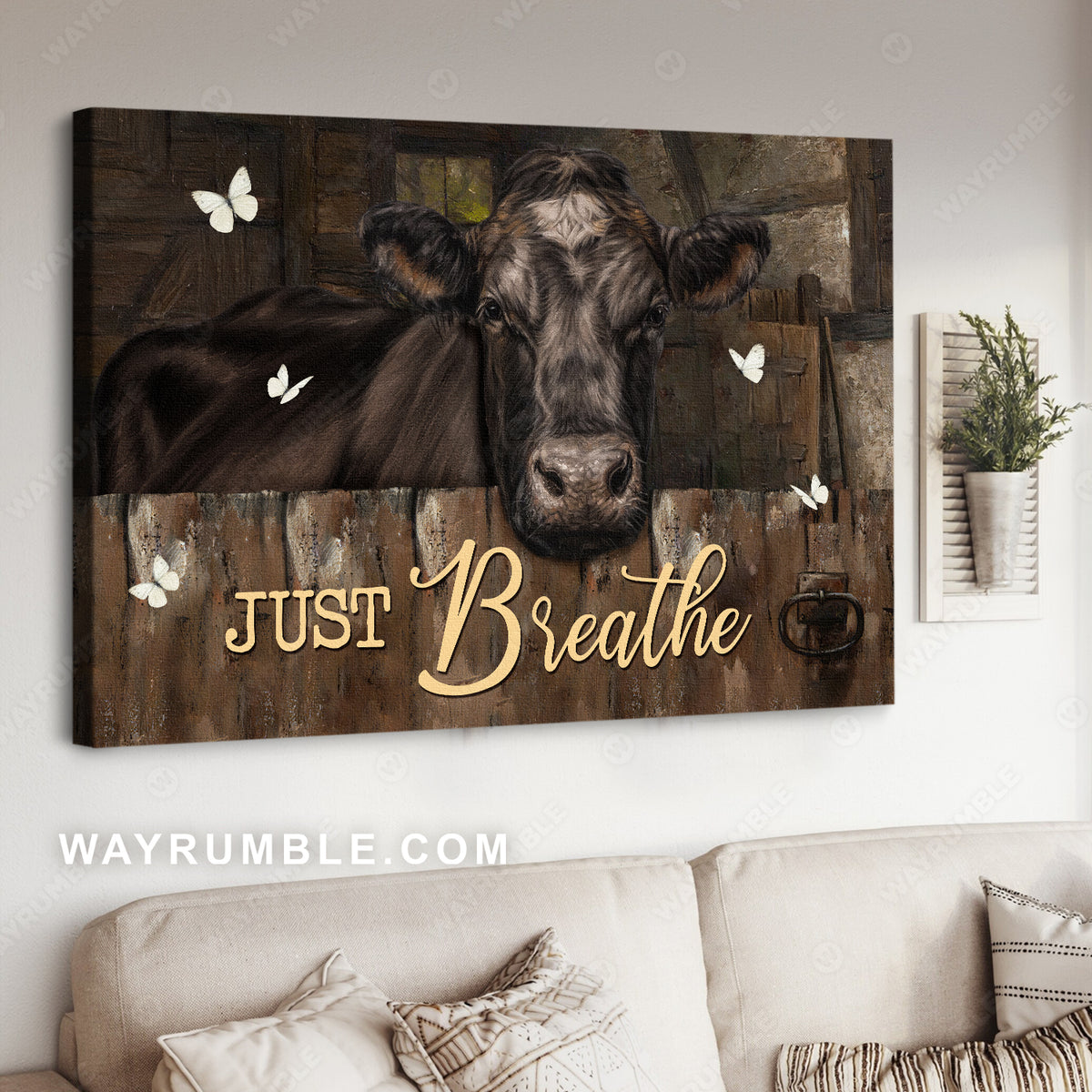 Stunning cow, Gift for cow lover, White butterfly, Just breathe - Jesus Landscape Canvas Prints, Home Decor Wall Art