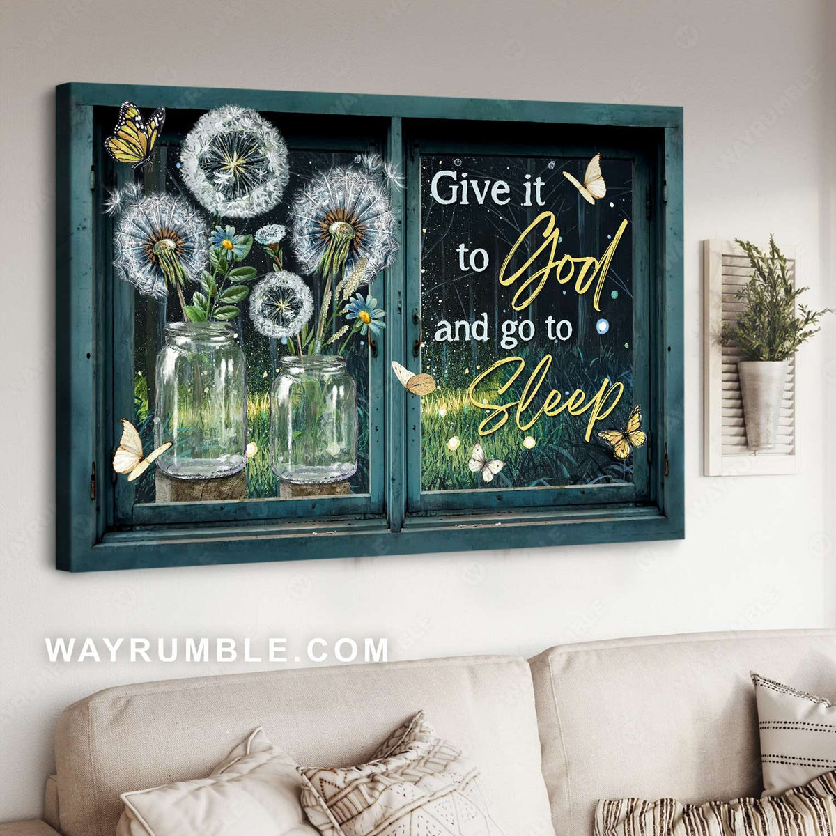 White dandelion, Blue daisy, Forest night, Give it to God and go to sleep - Jesus Landscape Canvas Prints, Christian Wall Art