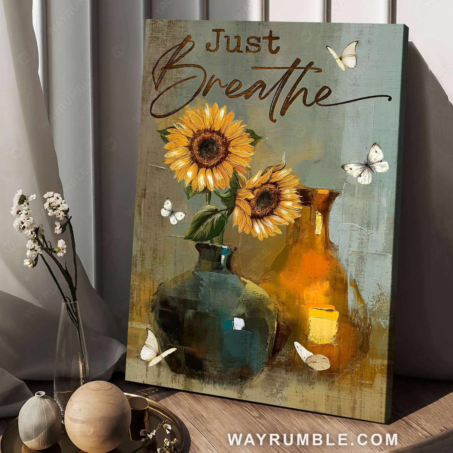 Sunflower painting, Flower vase, Just breathe - Jesus Portrait Canvas Prints, Christian Wall Art