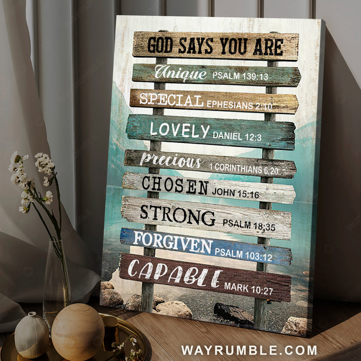 Wooden sign, Beautiful lake, Jesus drawing, God says you are unique - Jesus Portrait Canvas Prints, Home Decor Wall Art