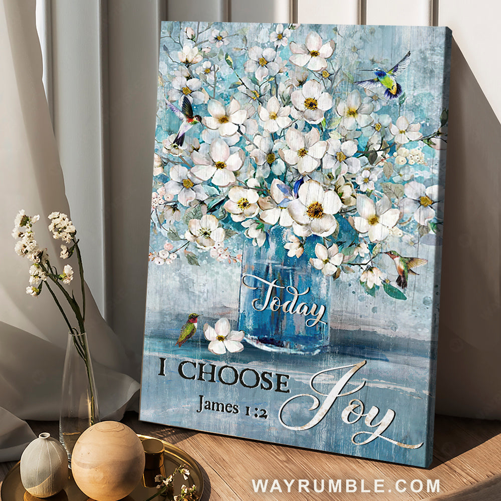 Amazing jasmine flower, Blue vase, Hummingbird, Today I choose joy - Jesus Portrait Canvas Prints, Home Decor Wall Art