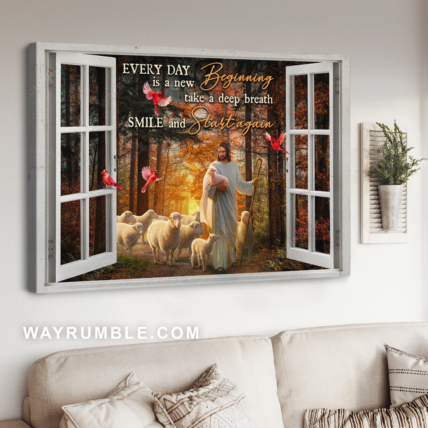 Jesus calls, Walking with Jesus, Animal of God, Every day is a new beginning - Jesus Landscape Canvas Prints, Christian Wall Art