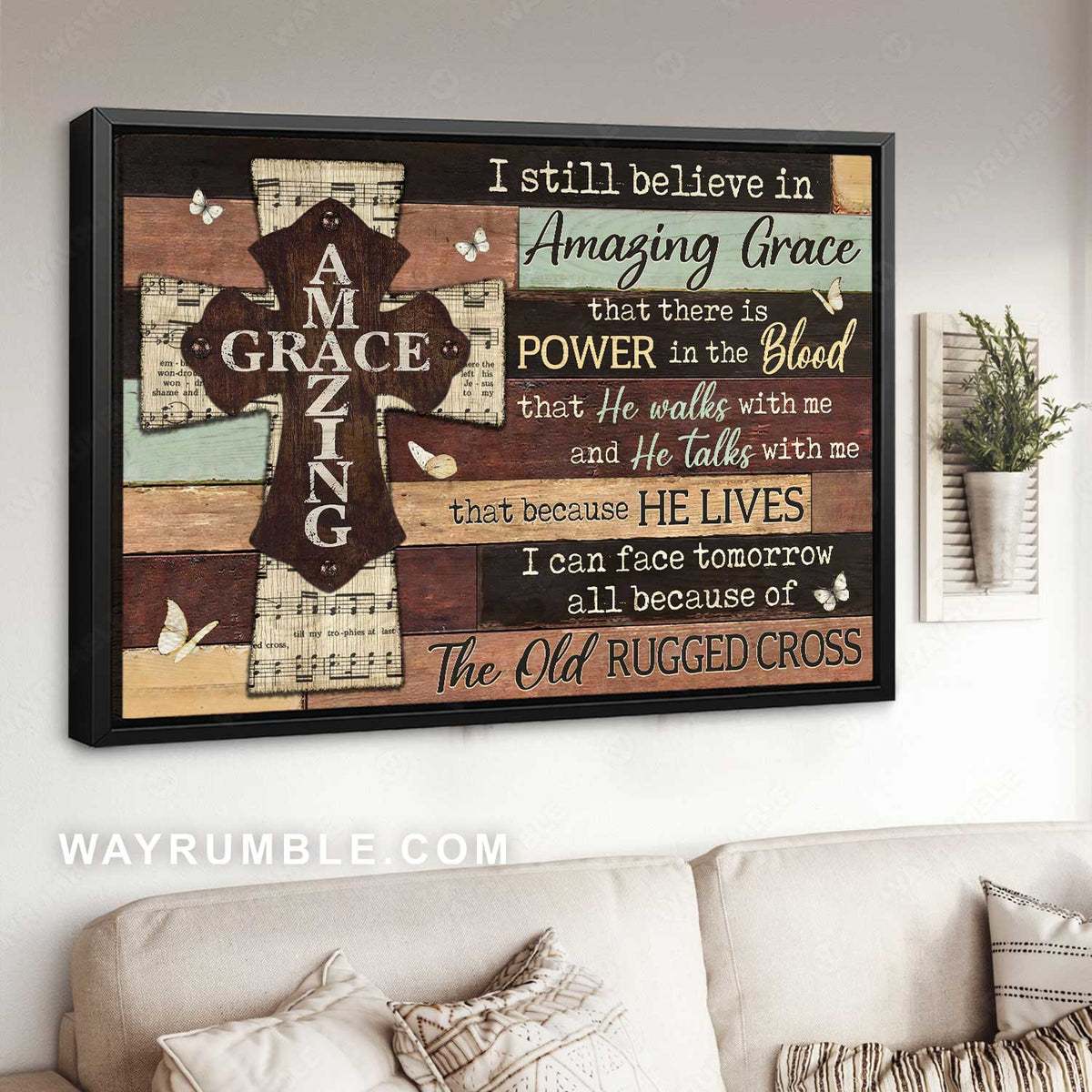 Amazing cross, Music sheet, White butterfly, I still believe in amazing grace - Jesus Landscape Canvas Prints, Home Decor Wall Art