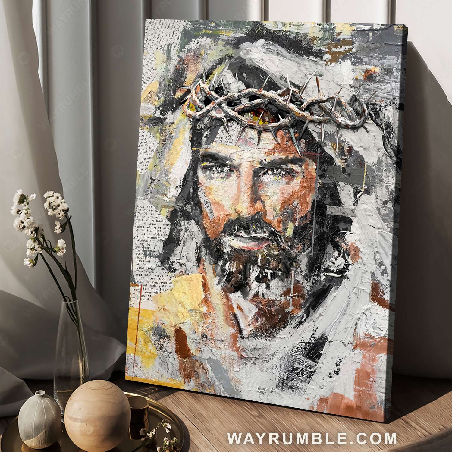Jesus painting, Thorn crown, Newspaper art, Acrylic painting - Jesus Portrait Canvas Prints, Christian Wall Art
