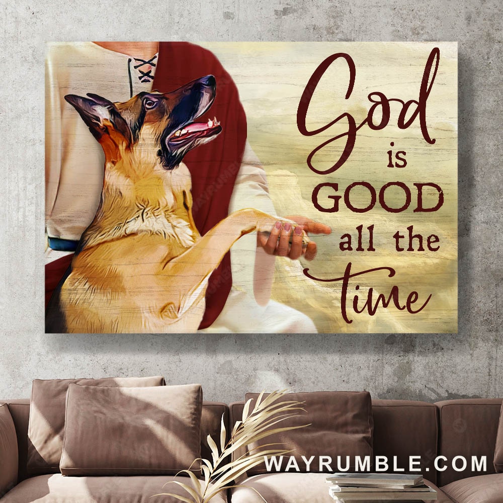 Jesus painting, Take my hand, German shepherd dog, God is good all the time - Jesus Landscape Canvas Prints, Wall Art