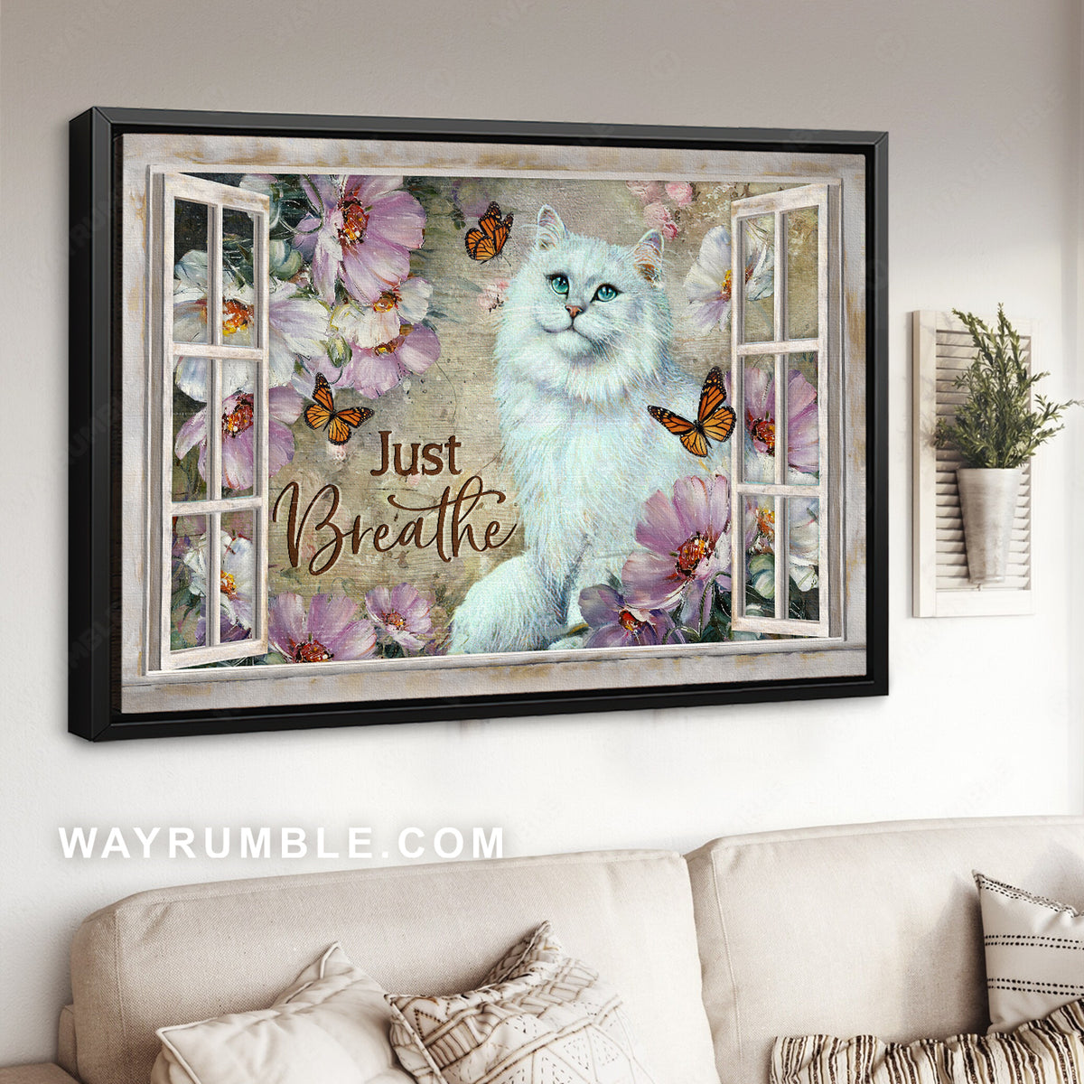 White cat painting, Pink camellia garden, Orange butterfly, Just breathe - Jesus Landscape Canvas Prints, Christian Wall Art