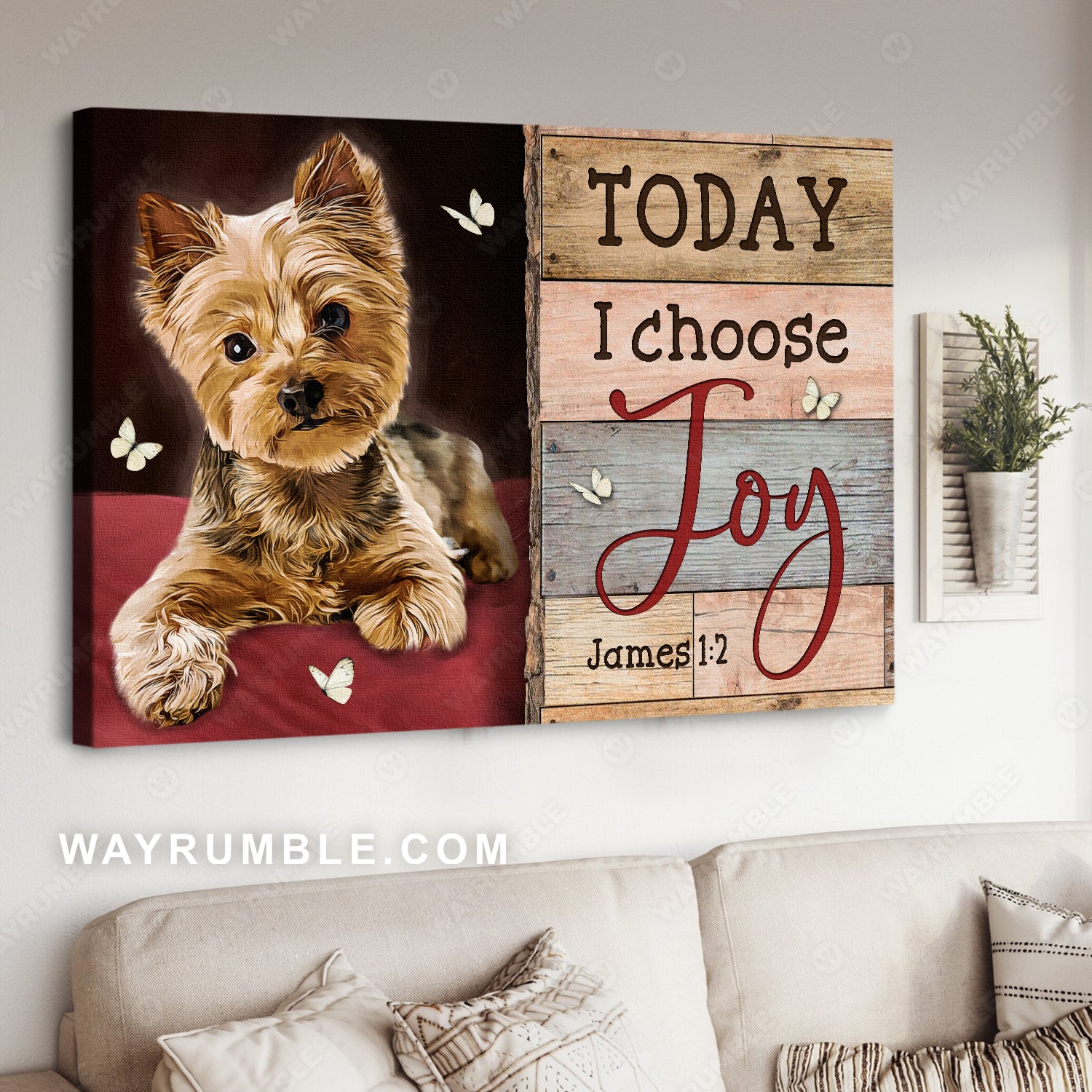 Little Yorkshire Terrier, Gift for dog lover, White butterfly, Today I choose joy - Jesus Landscape Canvas Prints, Christian Wall Art