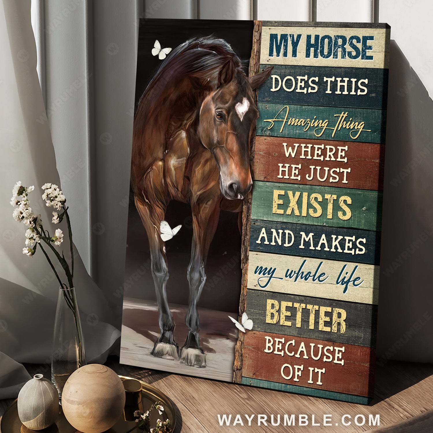 Watercolor horse, White butterfly, My horse does this amazing thing - Jesus Portrait Canvas Prints, Home Decor Wall Art