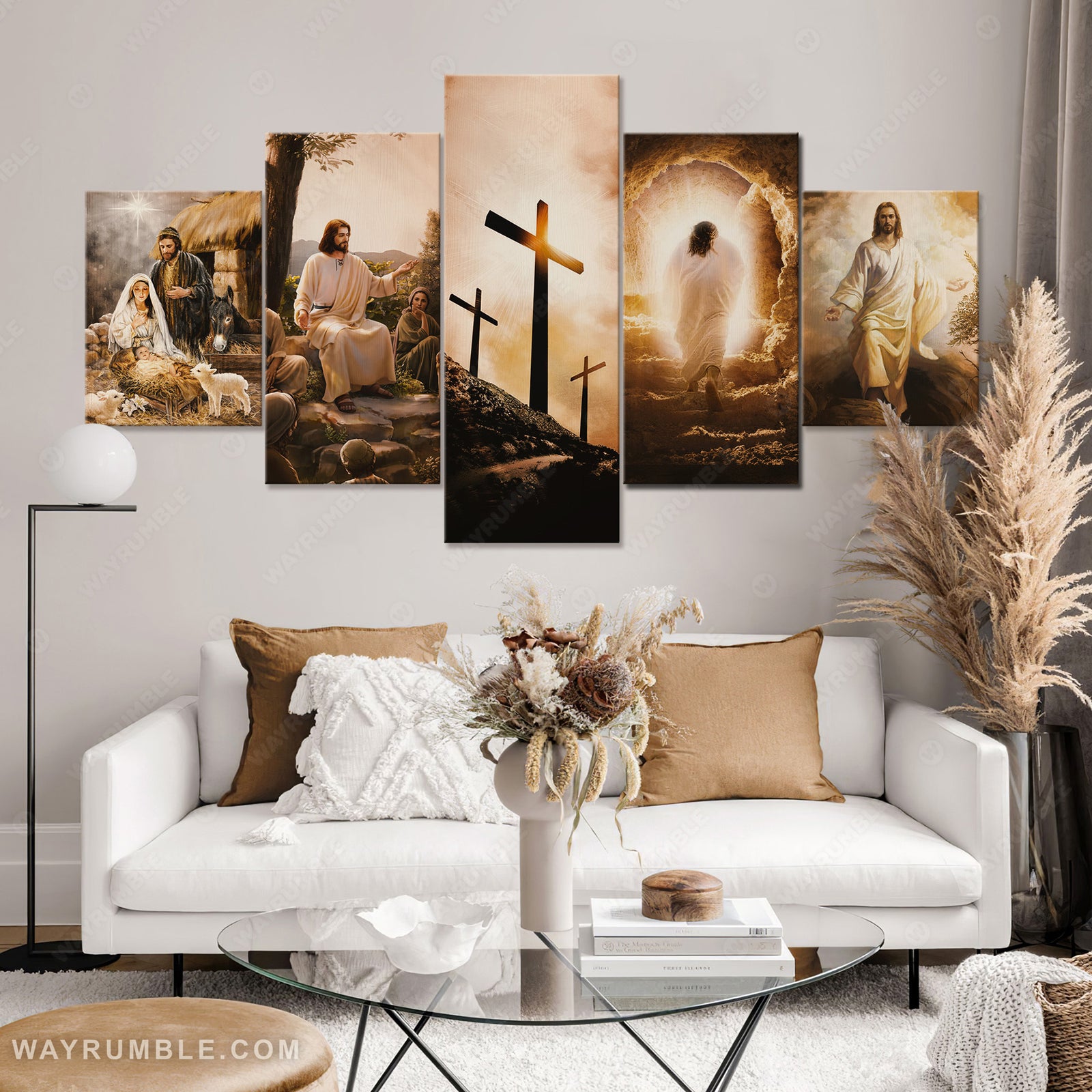 Jesus Christ, Cross symbol, The Lamb of God, Christ child - Jesus 5 Panel Matte Canvas