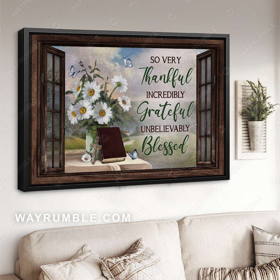 Pretty daisy vase, Vintage bible, Butterfly, So very thankful - Jesus Landscape Canvas Prints, Christian Wall Art