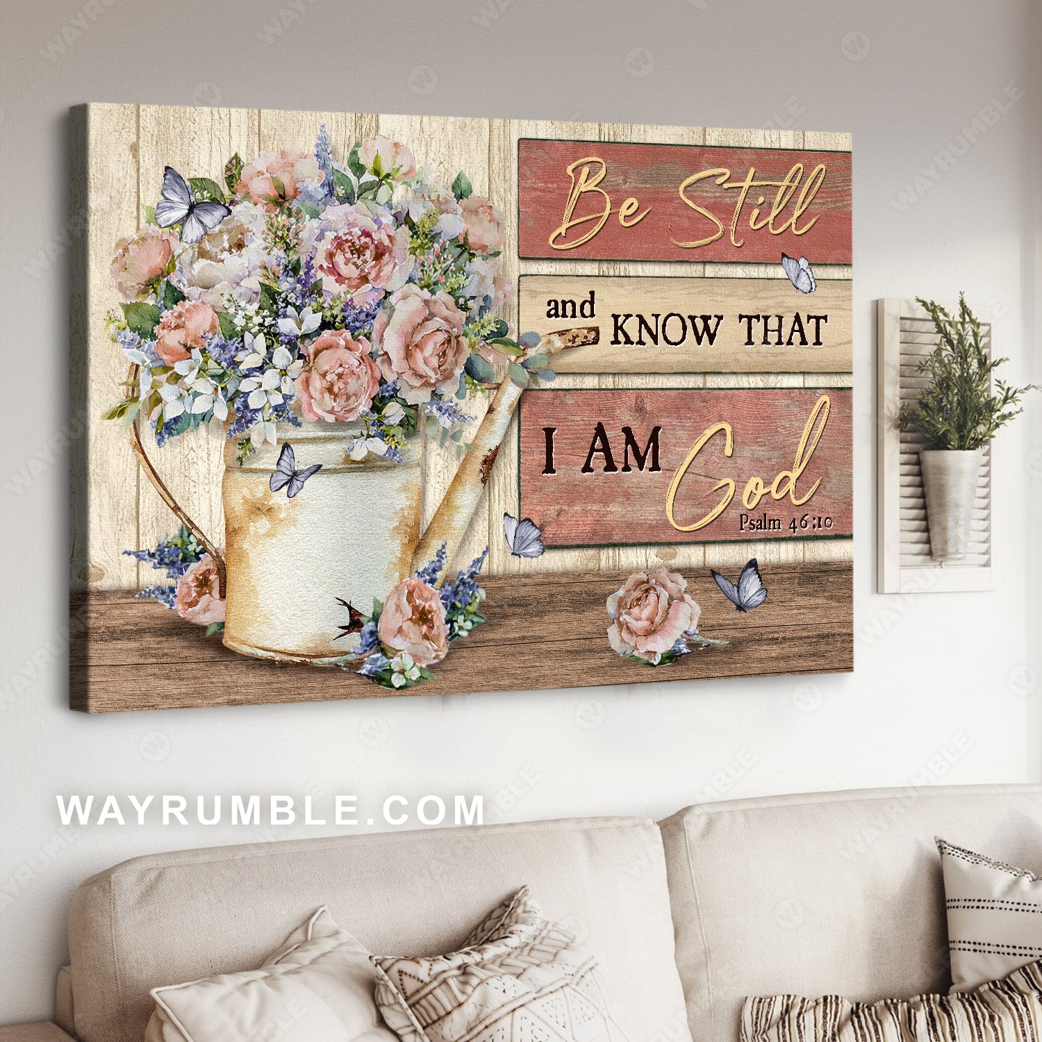 Light pink flower, Pretty flower vase, Be still and know that I am God - Jesus Landscape Canvas Prints, Christian Wall Art