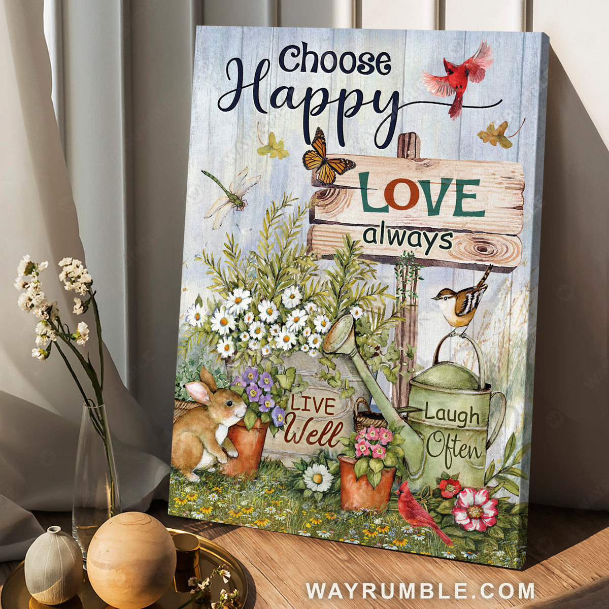 Beautiful garden, Cute rabbit, Daisy vase, Choose happy, Love always - Jesus Portrait Canvas Prints, Home Decor Wall Art