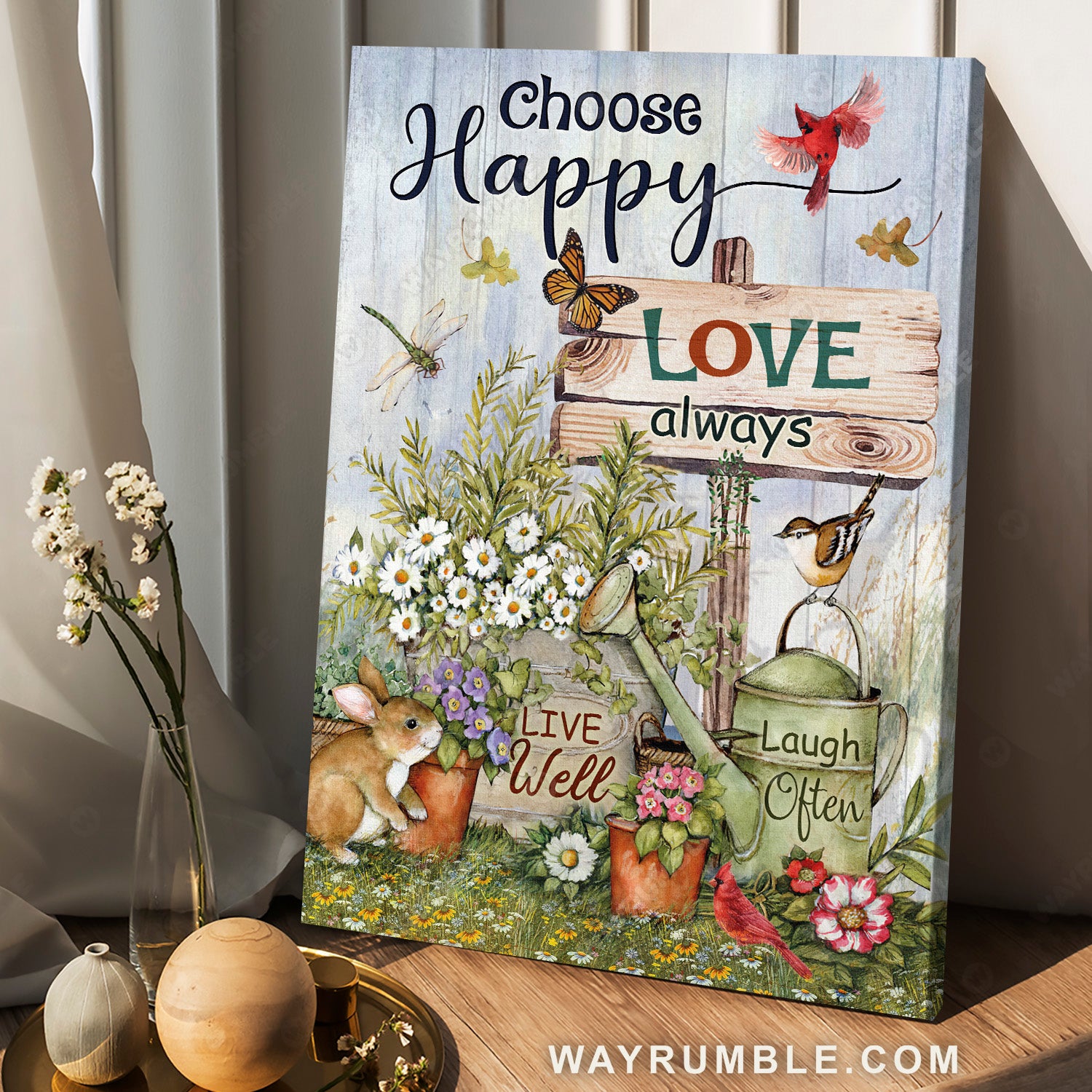 Beautiful garden, Cute rabbit, Daisy vase, Choose happy, Love always - Jesus Portrait Canvas Prints, Home Decor Wall Art