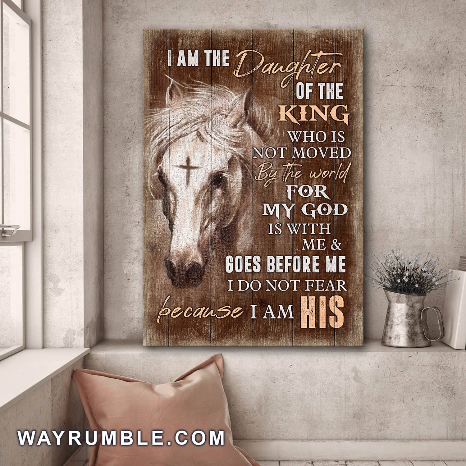 White horse, Cross, I am the daughter of the king - Jesus Portrait Canvas Prints, Wall Art
