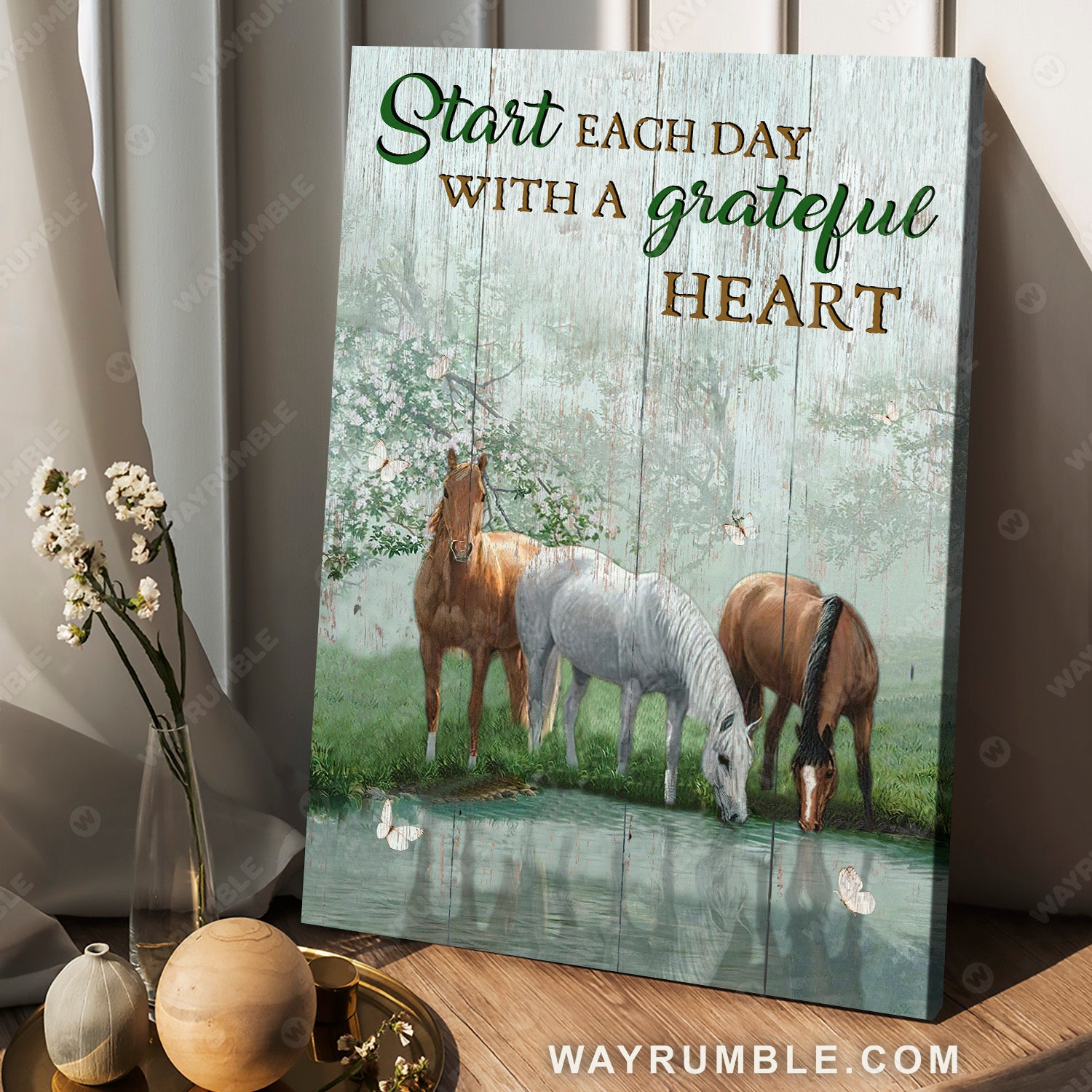 Spring forest, Horses drawing, Start each day with a grateful heart - Jesus Portrait Canvas Prints, Christian Wall Art