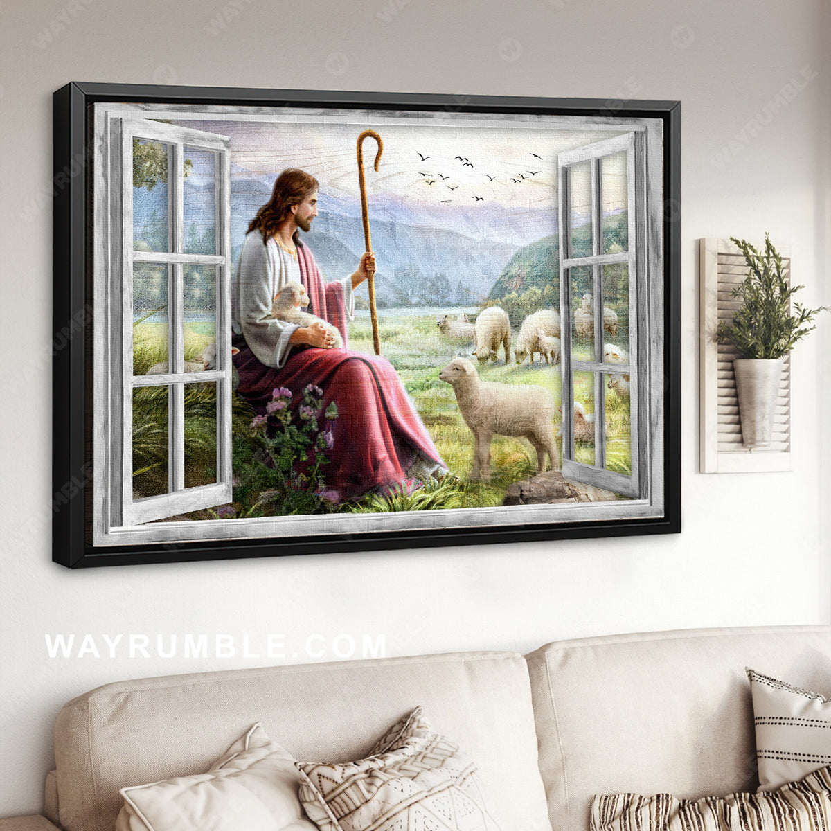 Beautiful meadow, Lamb of God, The passion of Jesus, Pretty sunset - Jesus Landscape Canvas Prints, Home Decor Wall Art