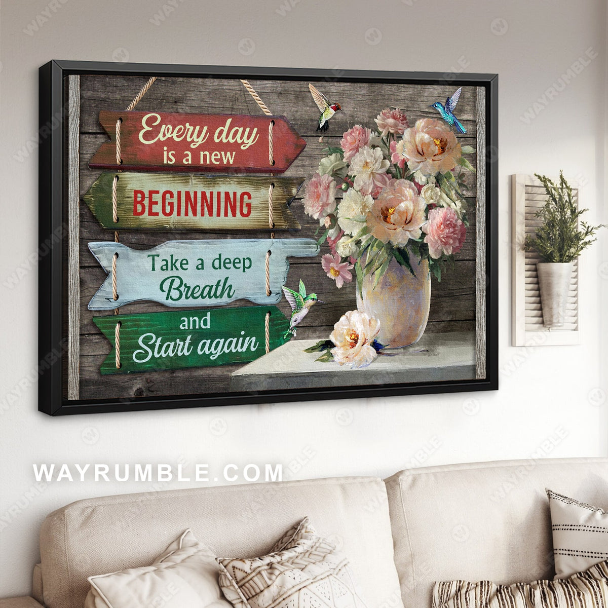 Light pink flower, Colorful hummingbird, Every day is a new beginning - Jesus Landscape Canvas Prints, Christian Wall Art