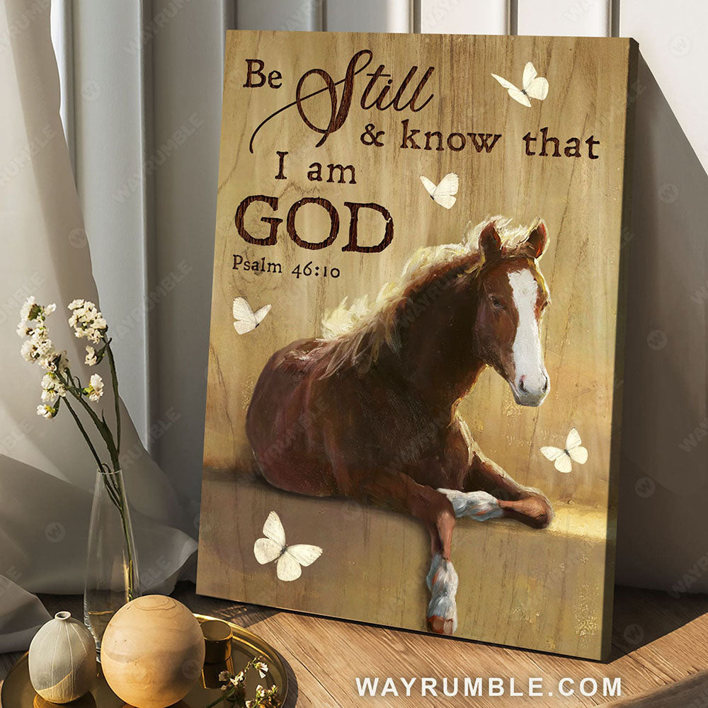 Beautiful horse, White butterfly, Yellow background, Be still and know that I am God - Jesus Portrait Canvas Prints, Christian Wall Art