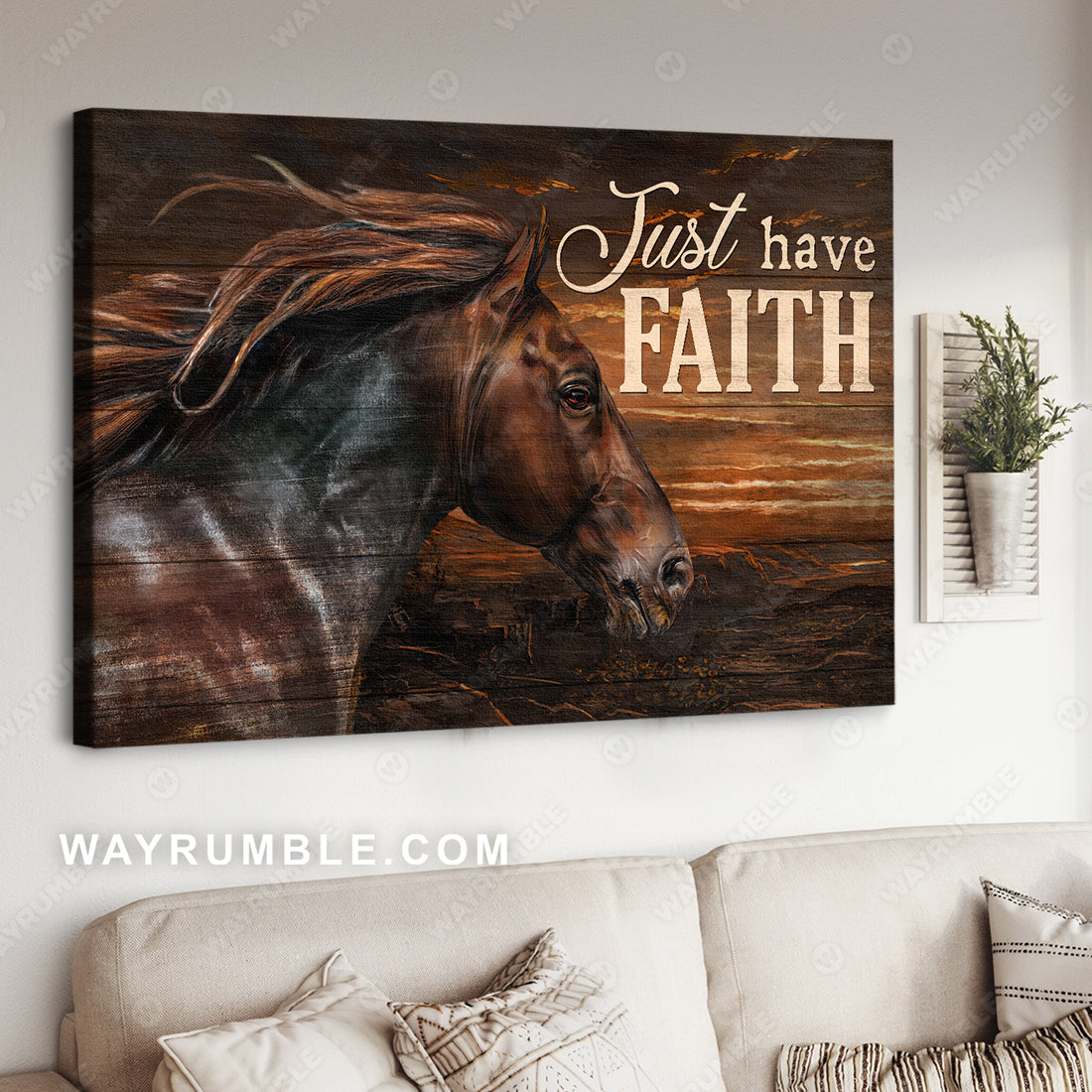 Black horse, Dark orange sunset, Jesus painting, Just have faith - Jesus Landscape Canvas Prints, Christian Wall Art