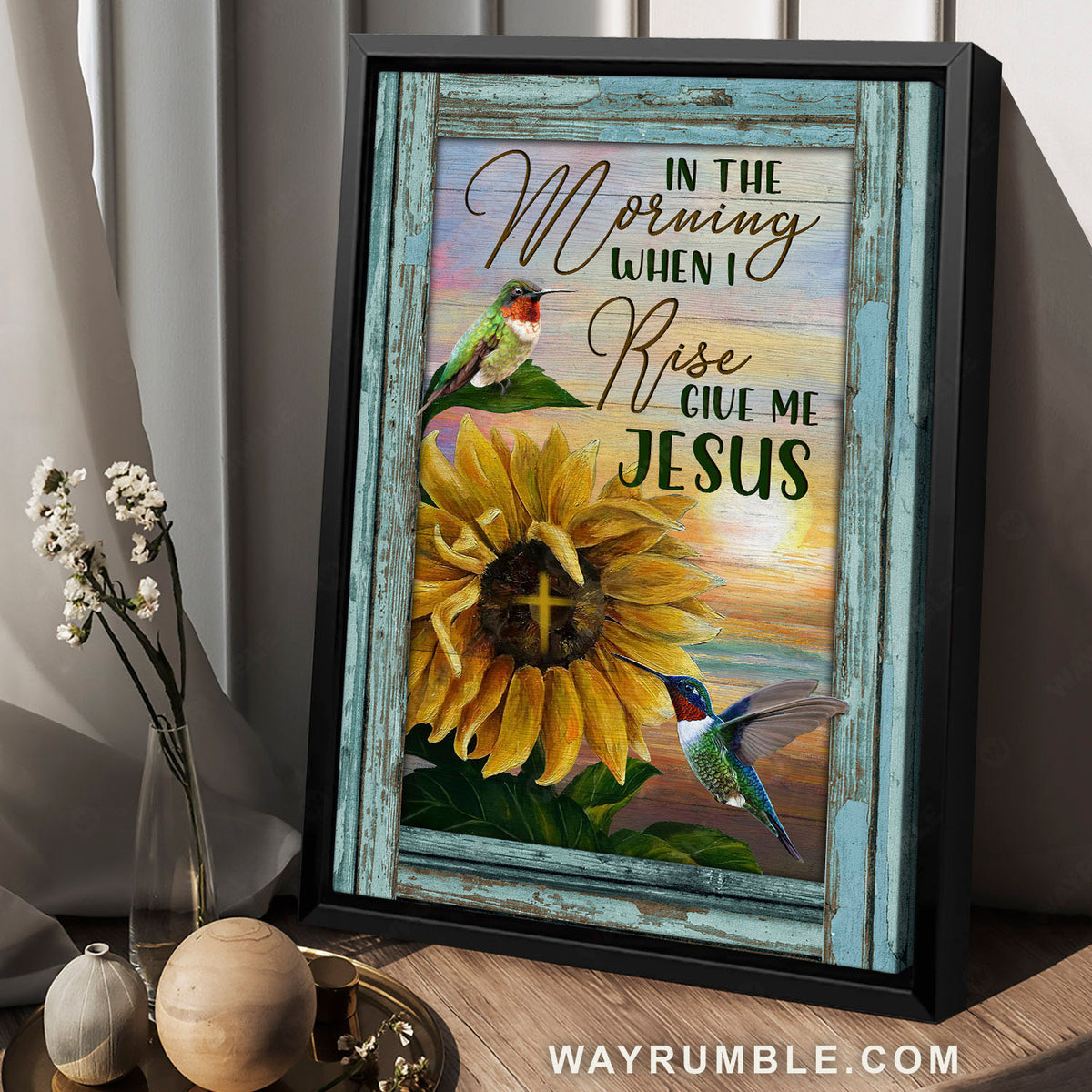 Sunflower, Sunset, Hummingbird, In the morning when I rise - Jesus Portrait Canvas Prints, Christian Wall Art