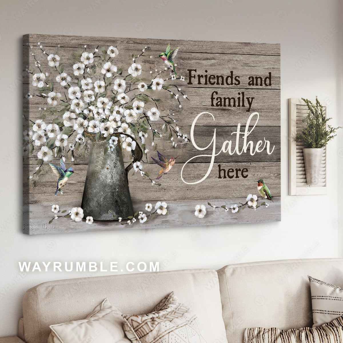 White anemone flower, Colorful humming birds, Friends and family gather here - Jesus Landscape Canvas Prints, Christian Wall Art