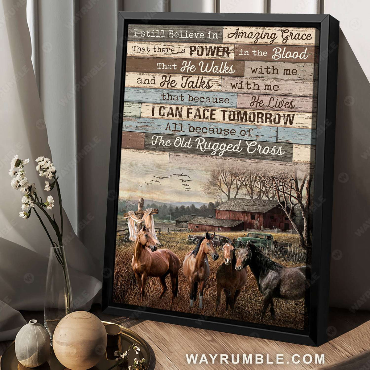 Horse painting, Countryside landscape, Farmhouse painting, I still believe in Amazing Grace - Jesus Portrait Canvas Prints, Wall Art