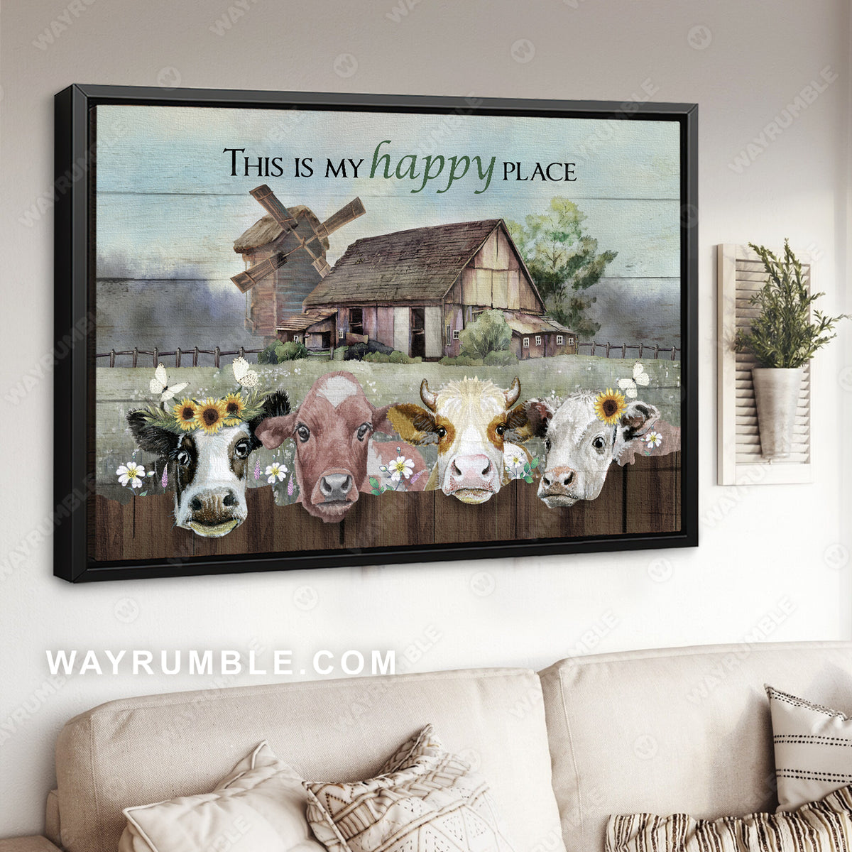Life on farm, Countryside landscape, Cow drawing, This is my happy place - Jesus Landscape Canvas Prints, Christian Wall Art