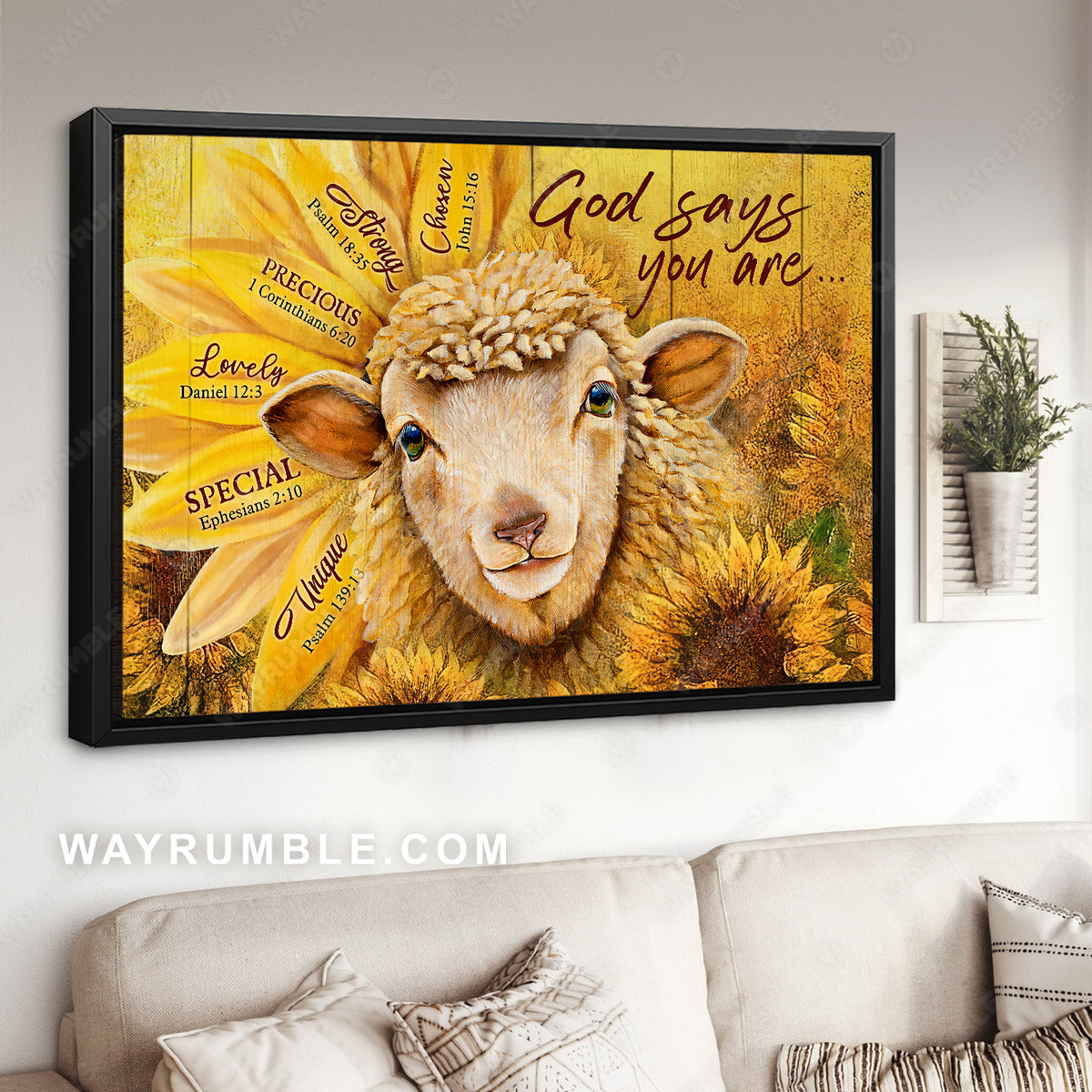 Sunflower painting, Sheep drawing, God says you are - Jesus Landscape Canvas Prints, Christian Wall Art