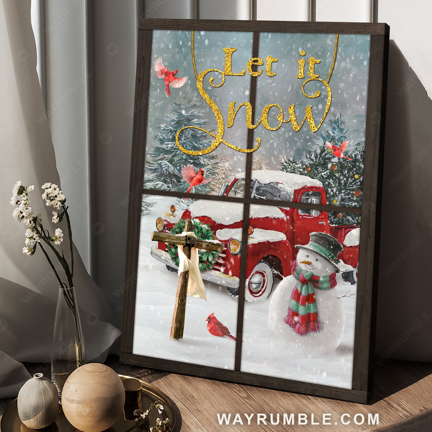 Lovely ladybug car, Snowman, Christmas night, Let it snow - Jesus Portrait Canvas Prints, Home Decor Wall Art