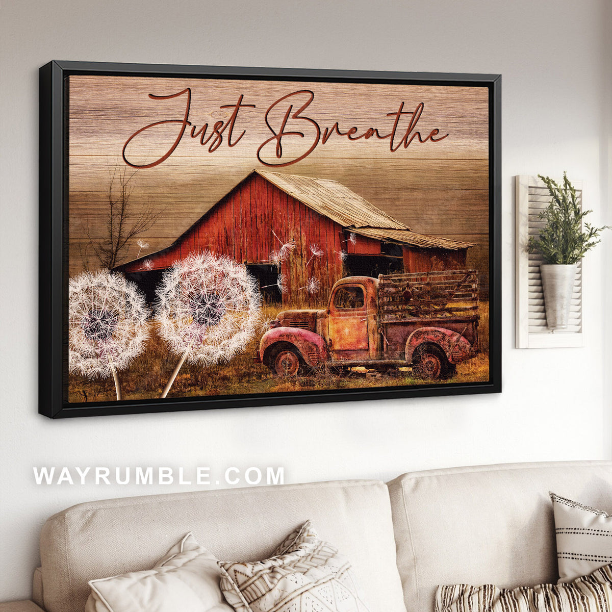 Pretty dandelion, Antique ladybug car, Old farm, Just breathe - Jesus Landscape Canvas Prints, Home Decor Wall Art