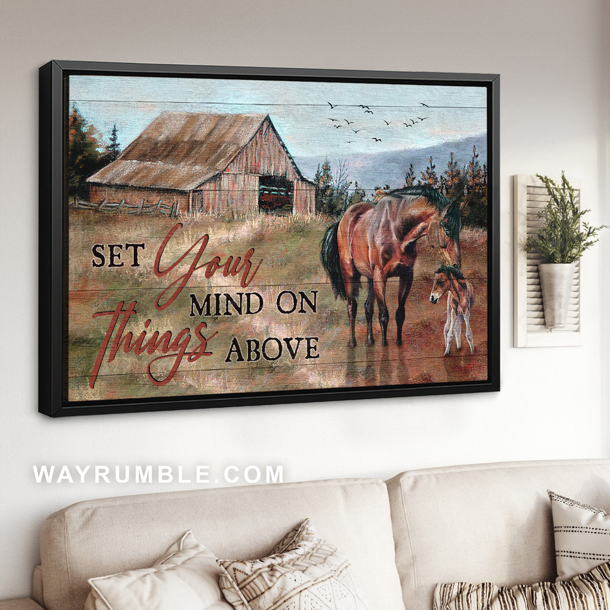 Wild horses, Old farm, Rice field, Set your mind in things above - Jesus Landscape Canvas Prints, Christian Wall Art