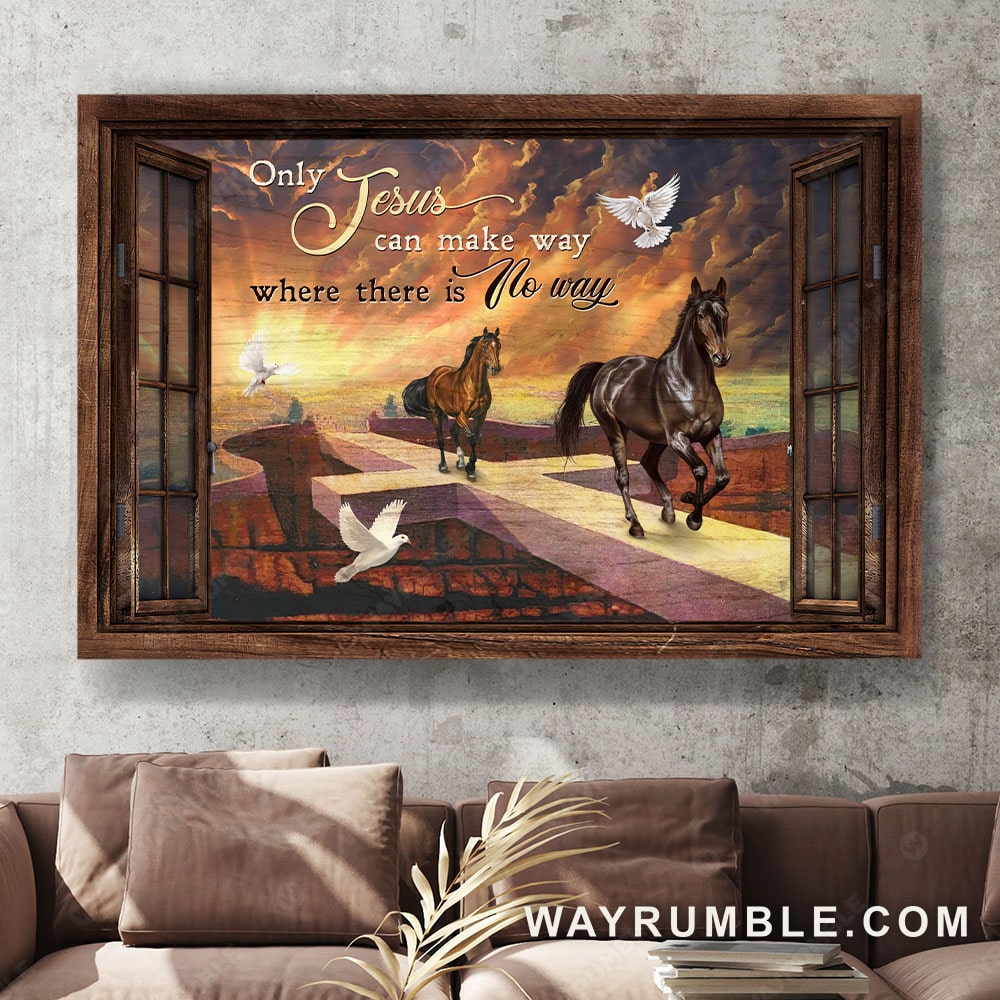 Running horses, Horse painting, Window frame, The road to heaven - Jesus Landscape Canvas Prints, Christian Wall Art