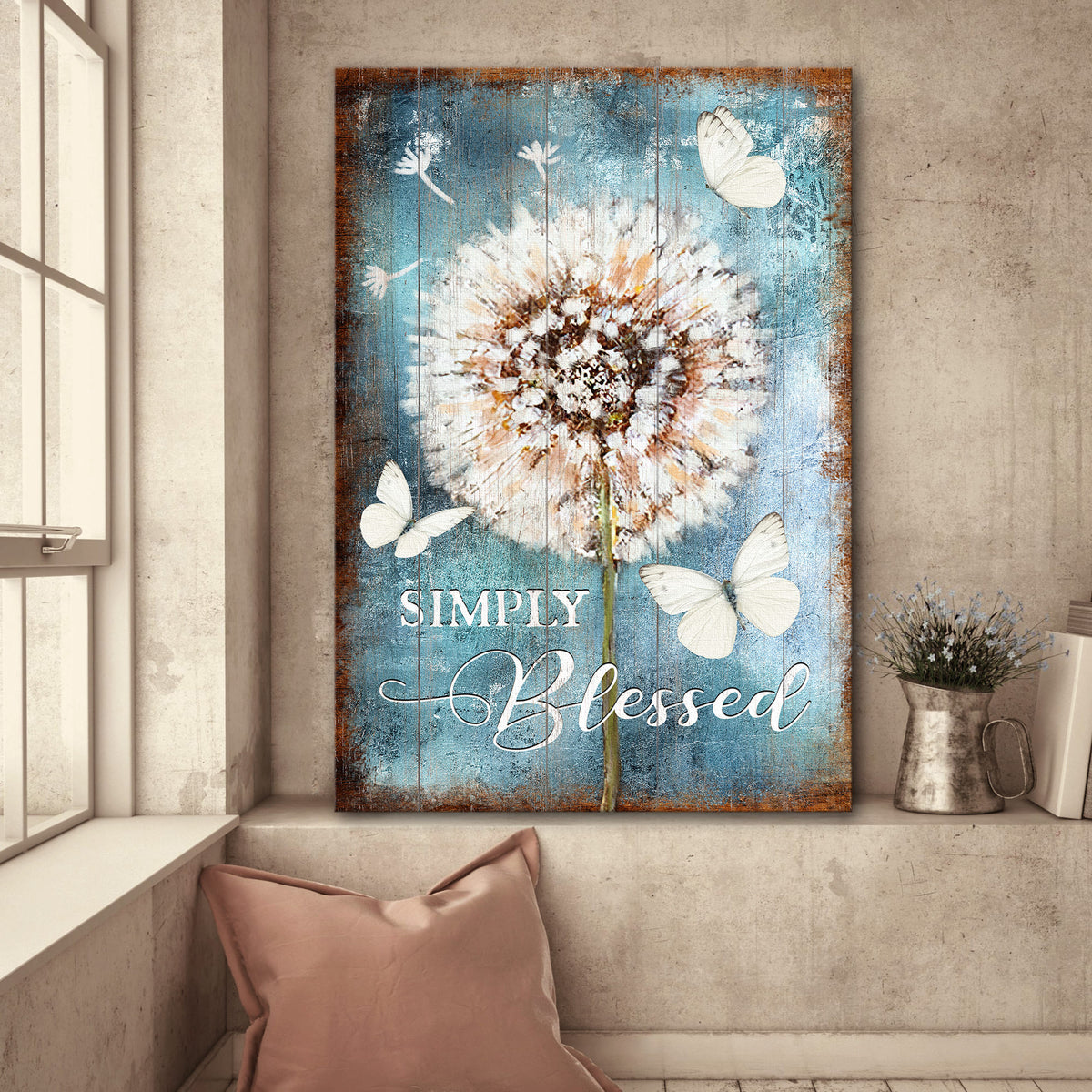 Dandelion, White butterfly, Simply Blessed - Jesus Portrait Canvas Prints, Wall Art