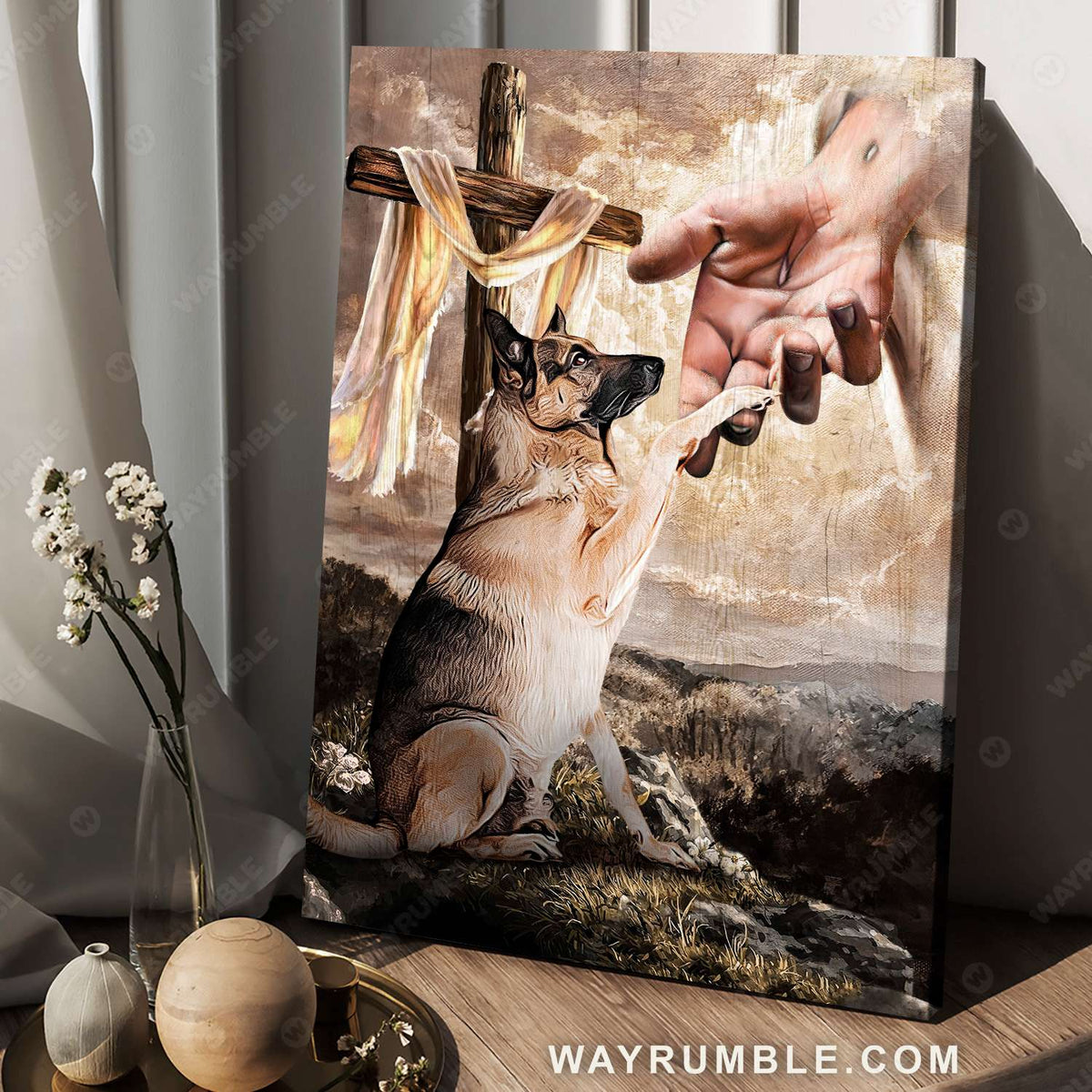 German Shepherd, Forest landscape, The rugged cross, In the hand of God - Jesus Portrait Canvas Prints, Christian Wall Art