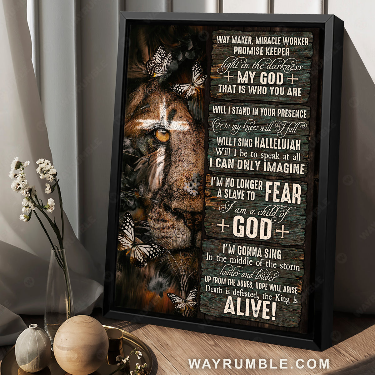 Lion of Judah, Lion drawing, Butterfly, The King is alive - Jesus Portrait Canvas Prints, Christian Wall Art