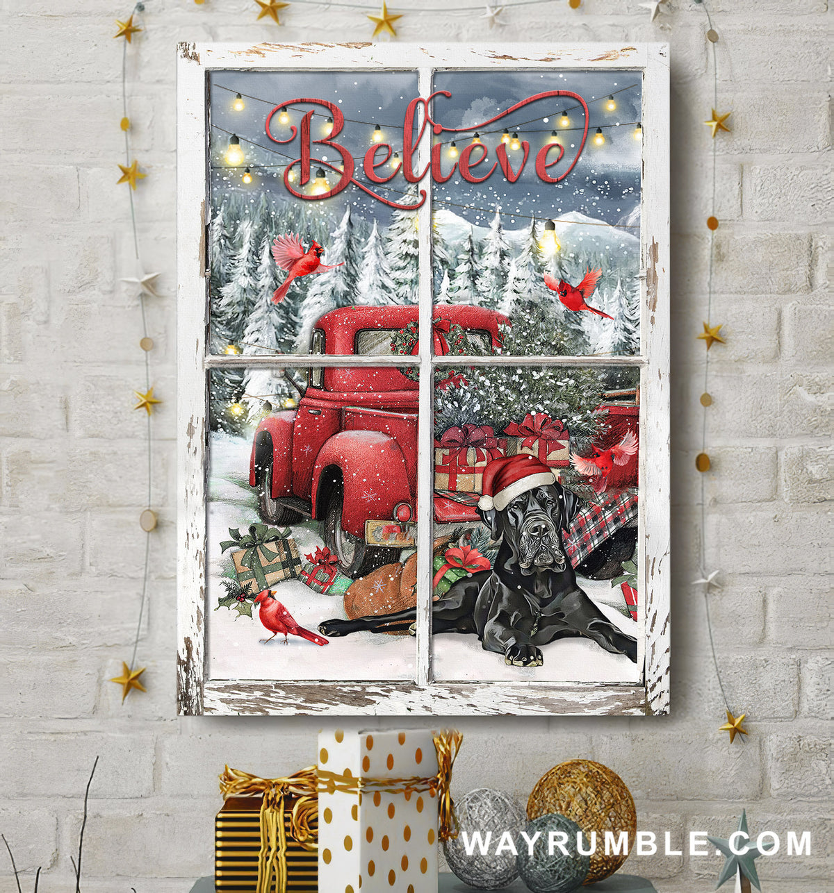 Christmas gifts, Believe, Winter forest, Black Great Dane - Jesus Portrait Canvas Prints, Wall Art