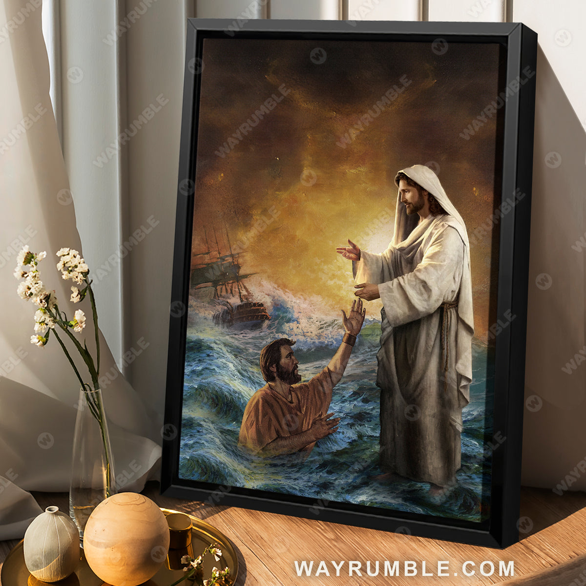 Jesus painting, The storm on the sea, Jesus saves the man - Jesus Portrait Canvas Prints, Christian Wall Art