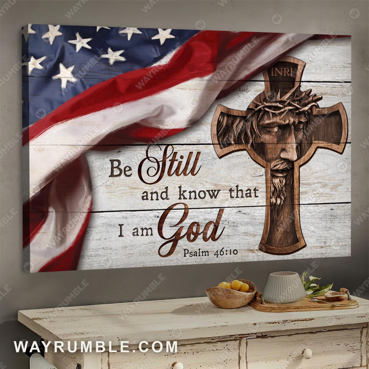 Holly Cross, The face of Jesus, US Flag, Be still and know that I am God - Jesus Landscape Canvas Prints, Wall Art