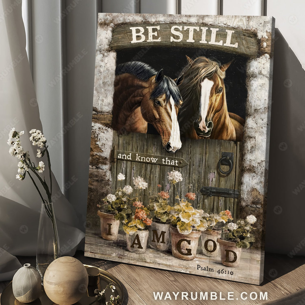 Horse painting, In the stable, Be still and know that I am God - Jesus Portrait Canvas Prints, Christian Wall Art