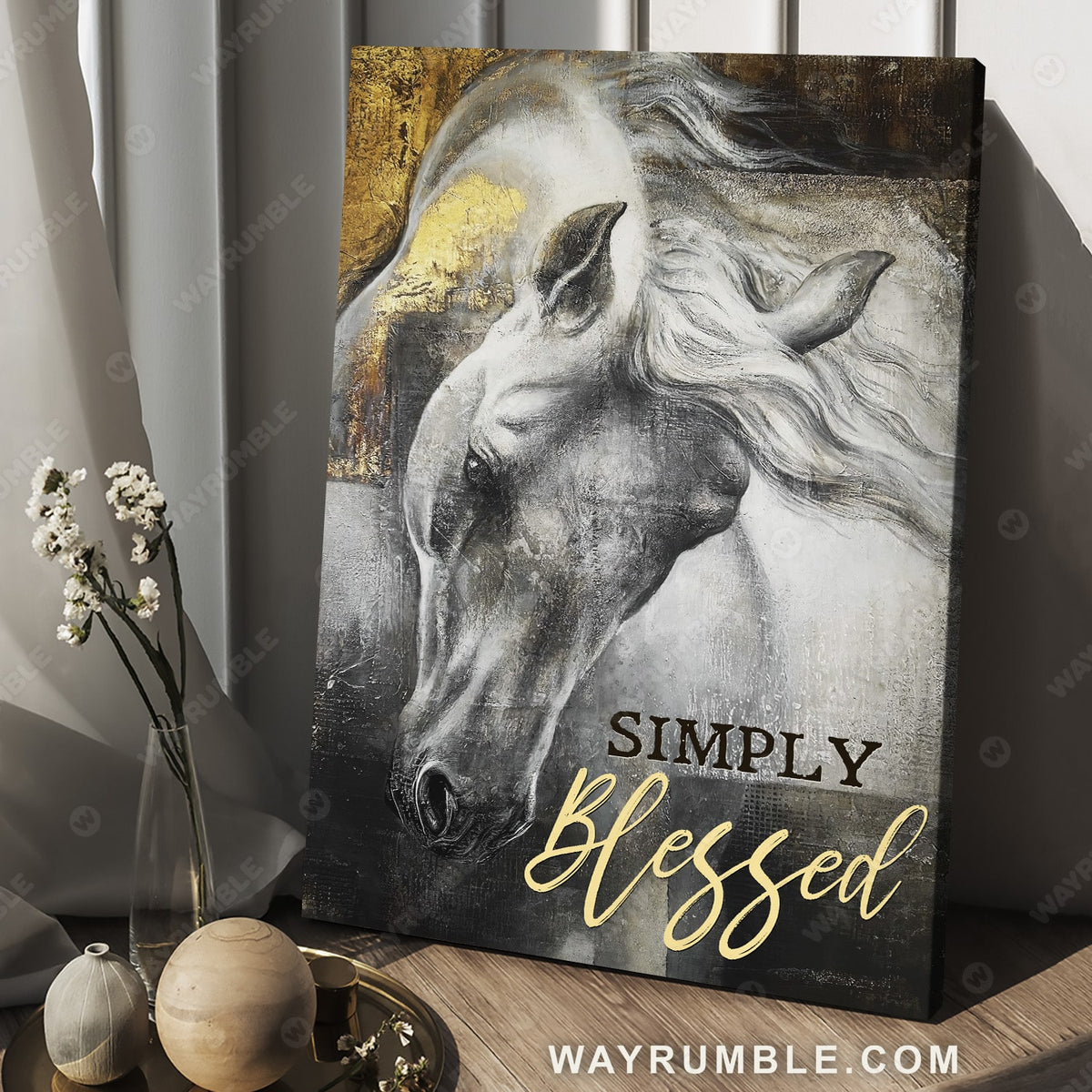 White horse painting, Black and White drawing, Simply Blessed - Jesus Portrait Canvas Prints, Christian Wall Art