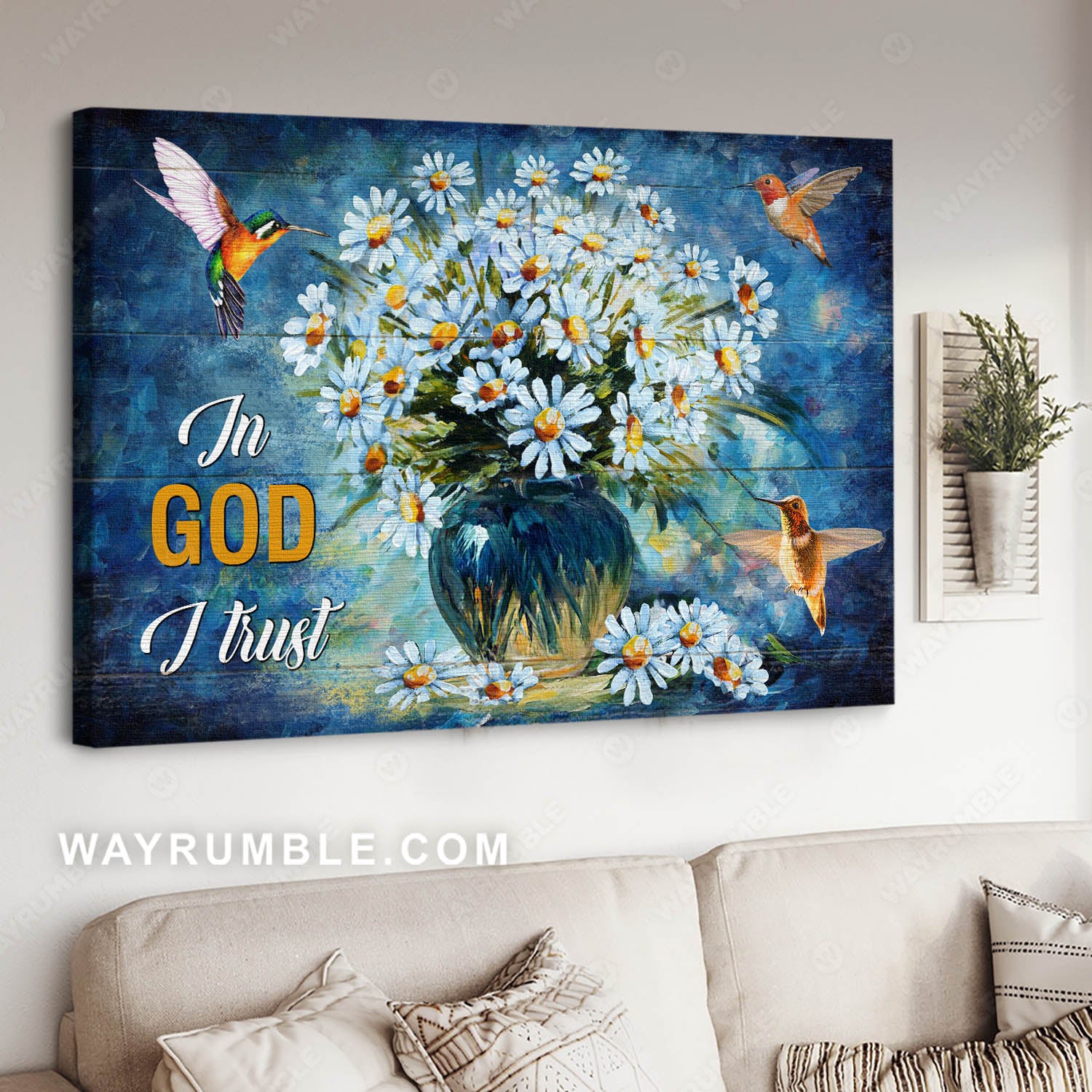 Daisy flower vase, Still life painting, Oil painting, In God I trust - Jesus Landscape Canvas Prints, Christian Wall Art