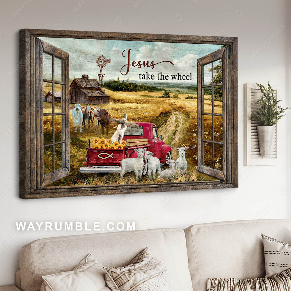 Dirt road, Countryside landscape, Lambs painting, Jesus take the wheel - Jesus Landscape Canvas Prints, Christian Wall Art