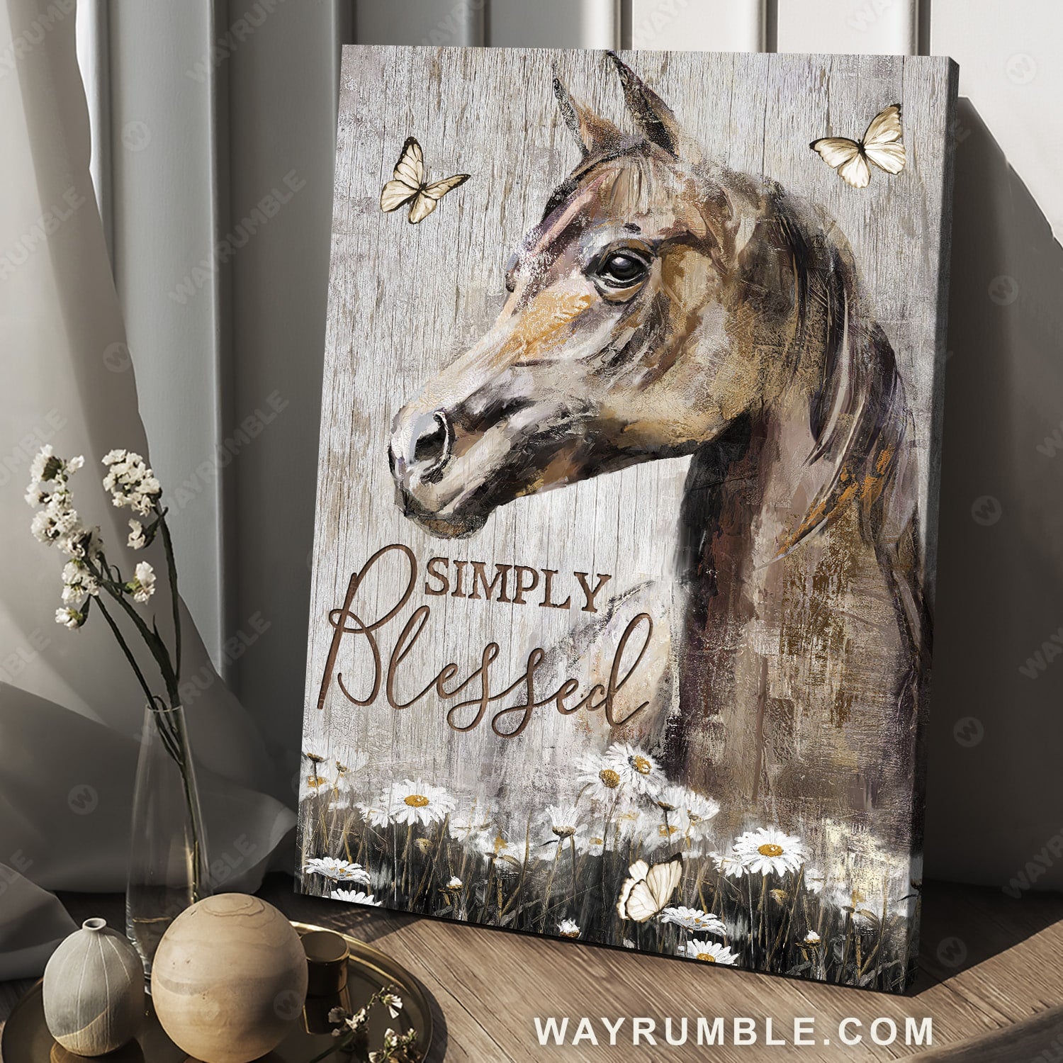 Brown horse painting, Among the daisy, Simply Blessed - Jesus Portrait Canvas Prints, Christian Wall Art