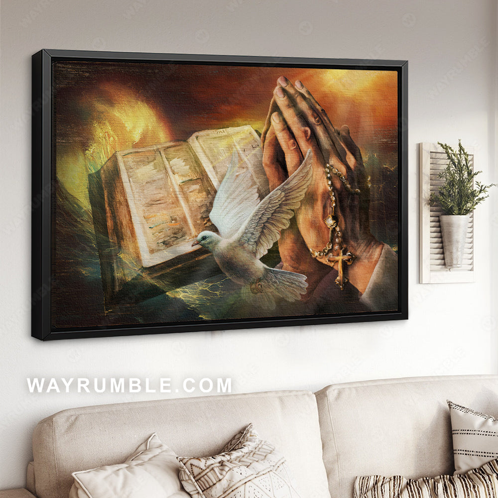 Magic bible, Jesus's hand, White dove symbol - Jesus Landscape Canvas Prints, Christian Wall Art