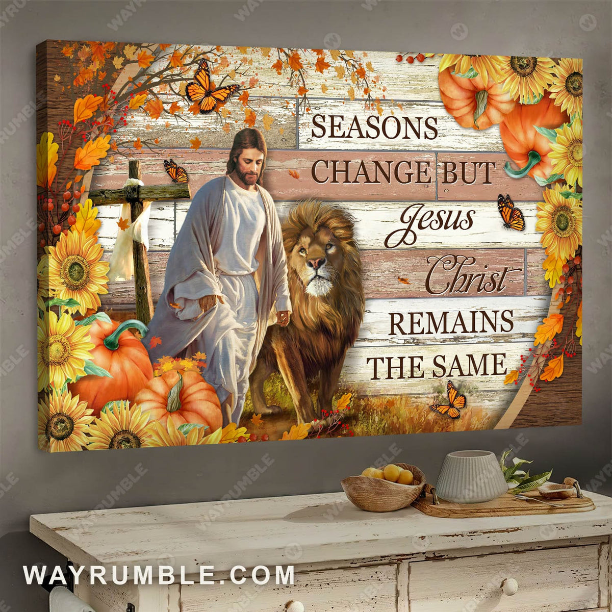 Jesus walking, Lion King, Autumn drawing, Season change but Jesus Christ remains the same - Jesus Landscape Canvas Prints, Wall Art