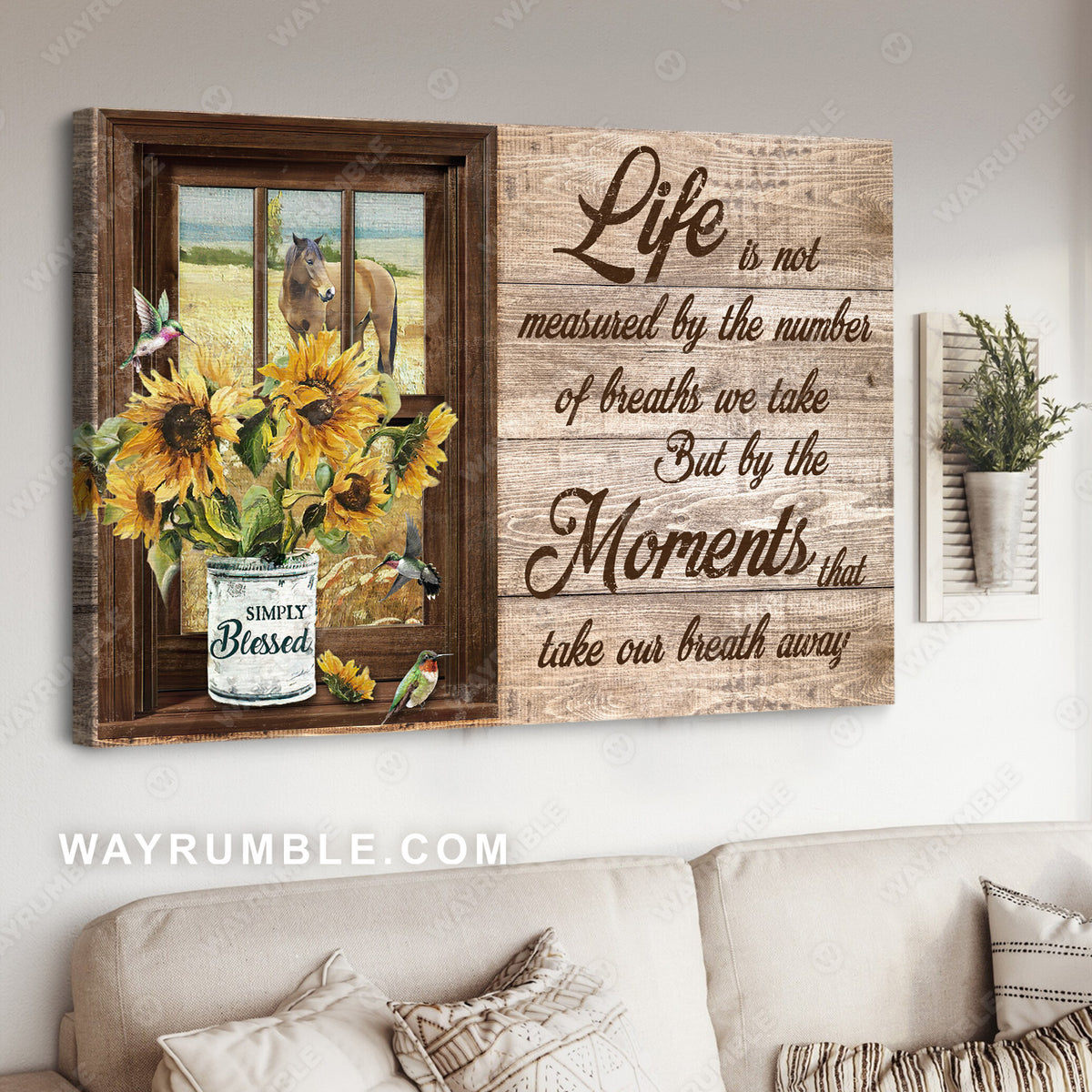 Brown window, Sunflower, Horse drawing, Life is not measured by the number of breaths - Jesus Landscape Canvas Prints, Christian Wall Art
