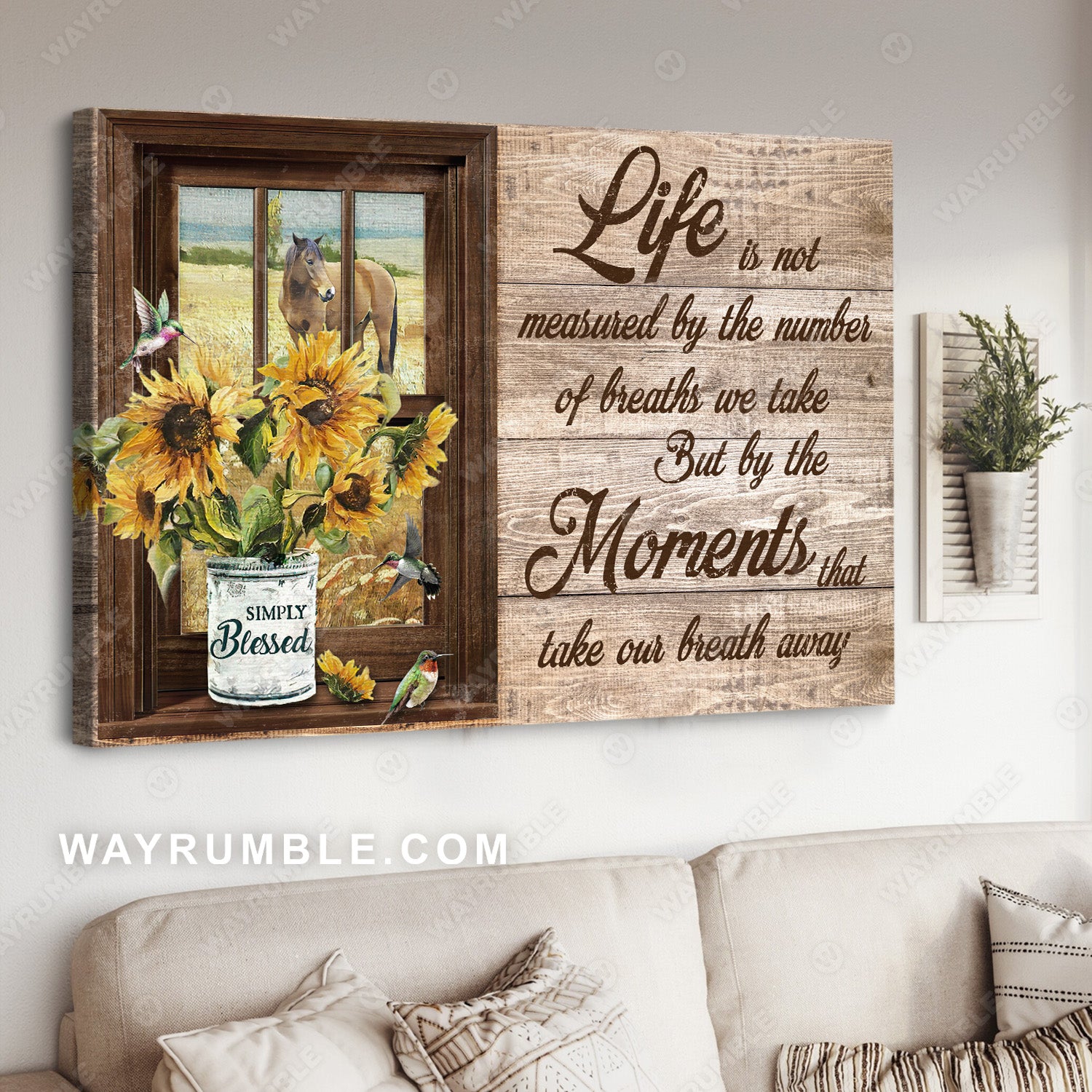 Brown window, Sunflower, Horse drawing, Life is not measured by the number of breaths - Jesus Landscape Canvas Prints, Christian Wall Art