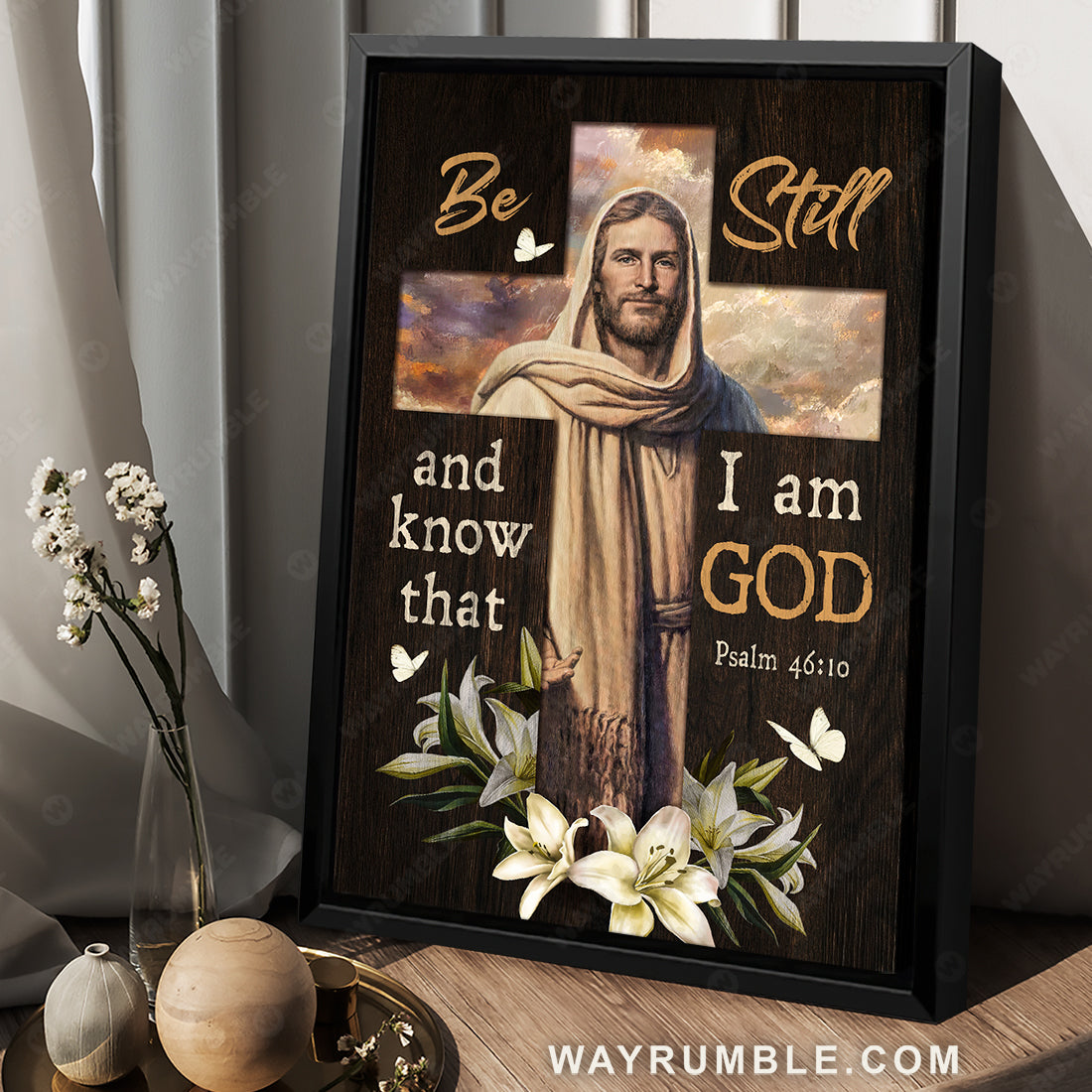 The face of Jesus, Lily garden, Cross, Be still and know that I am God - Jesus Portrait Canvas Prints, Christian Wall Art